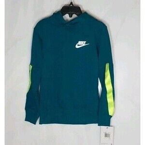 Nike Boys Hoodie Sweatshirt Size 4 Teal Reflective Sleeve Stripe Spellout